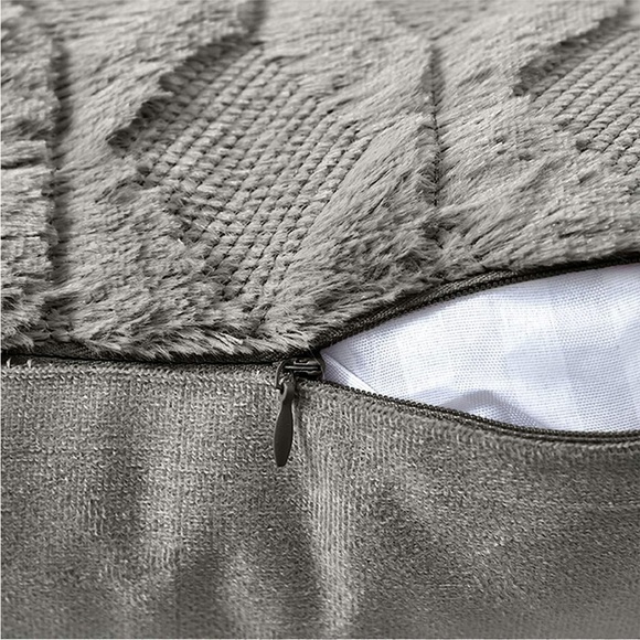 Light Grey Farmhouse Pillow Cover Furry Faux Luxury Soft Warm Pillow Case Set - Picture 5 of 6